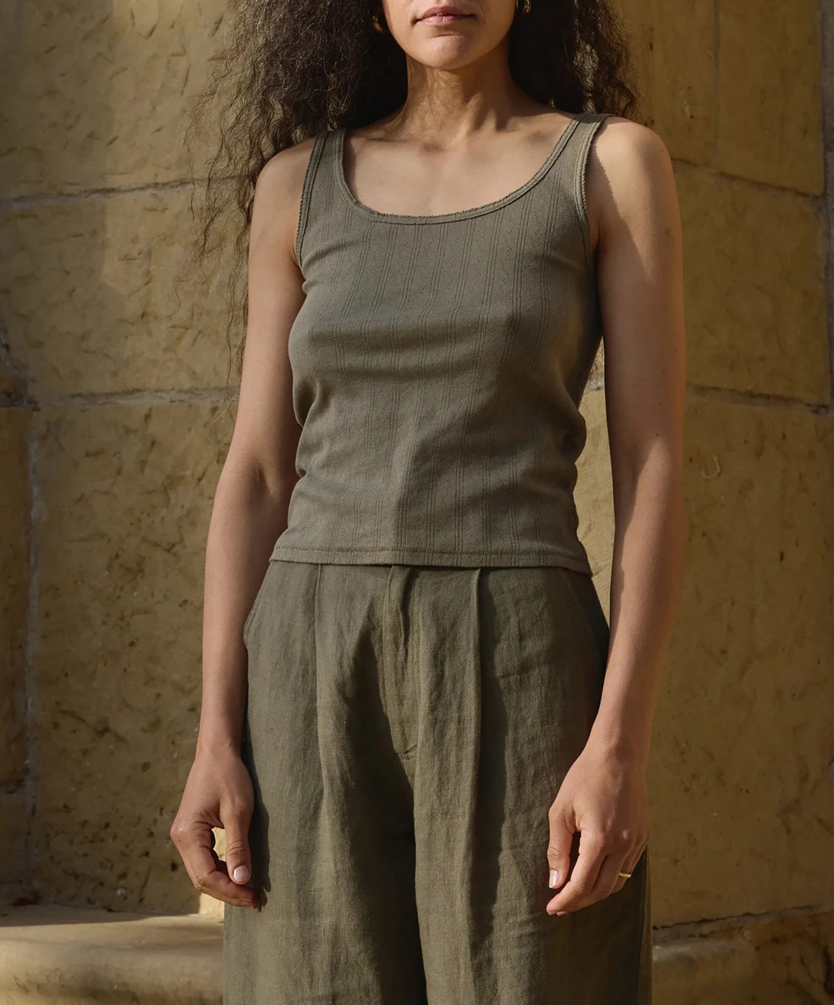 First Rite-Pointelle Scoop Tank // Sage