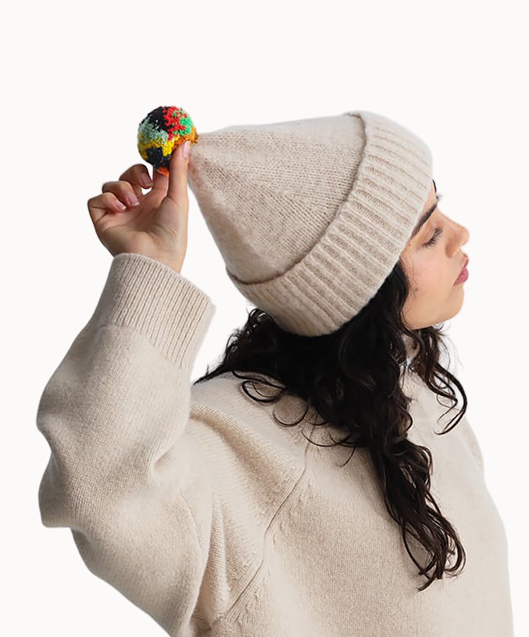 Jo Gordon-Brushed Plain Hat w/pompom // Oatmeal