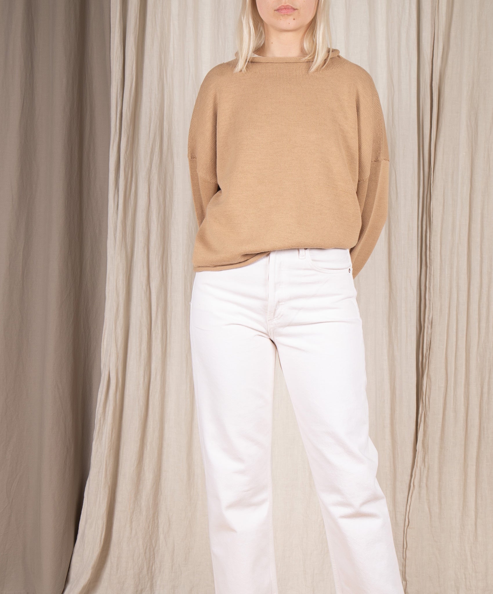 Micaela Greg-Rolled Sweater // Camel