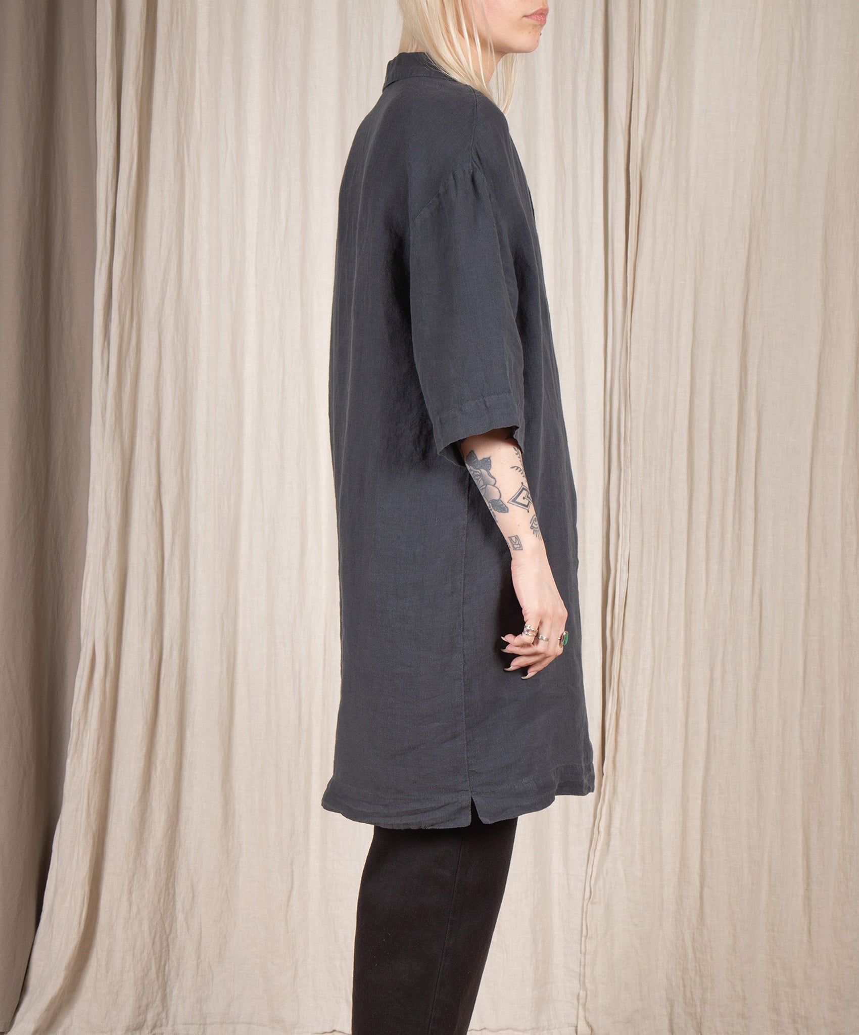 Hartford-Rafik Linen Shirt Dress // Anthracite