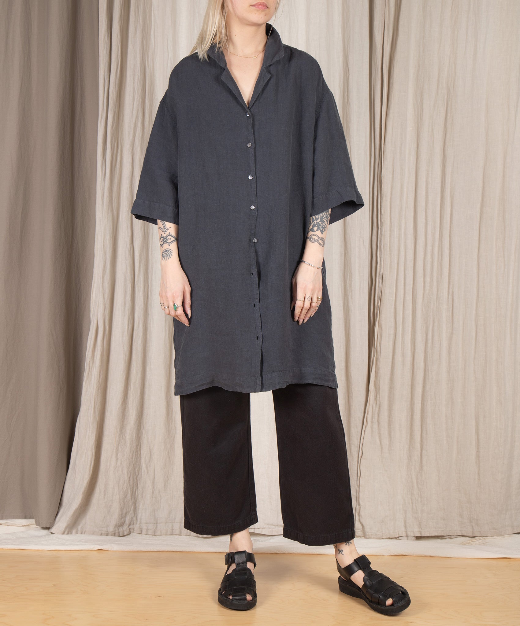 Hartford-Rafik Linen Shirt Dress // Anthracite