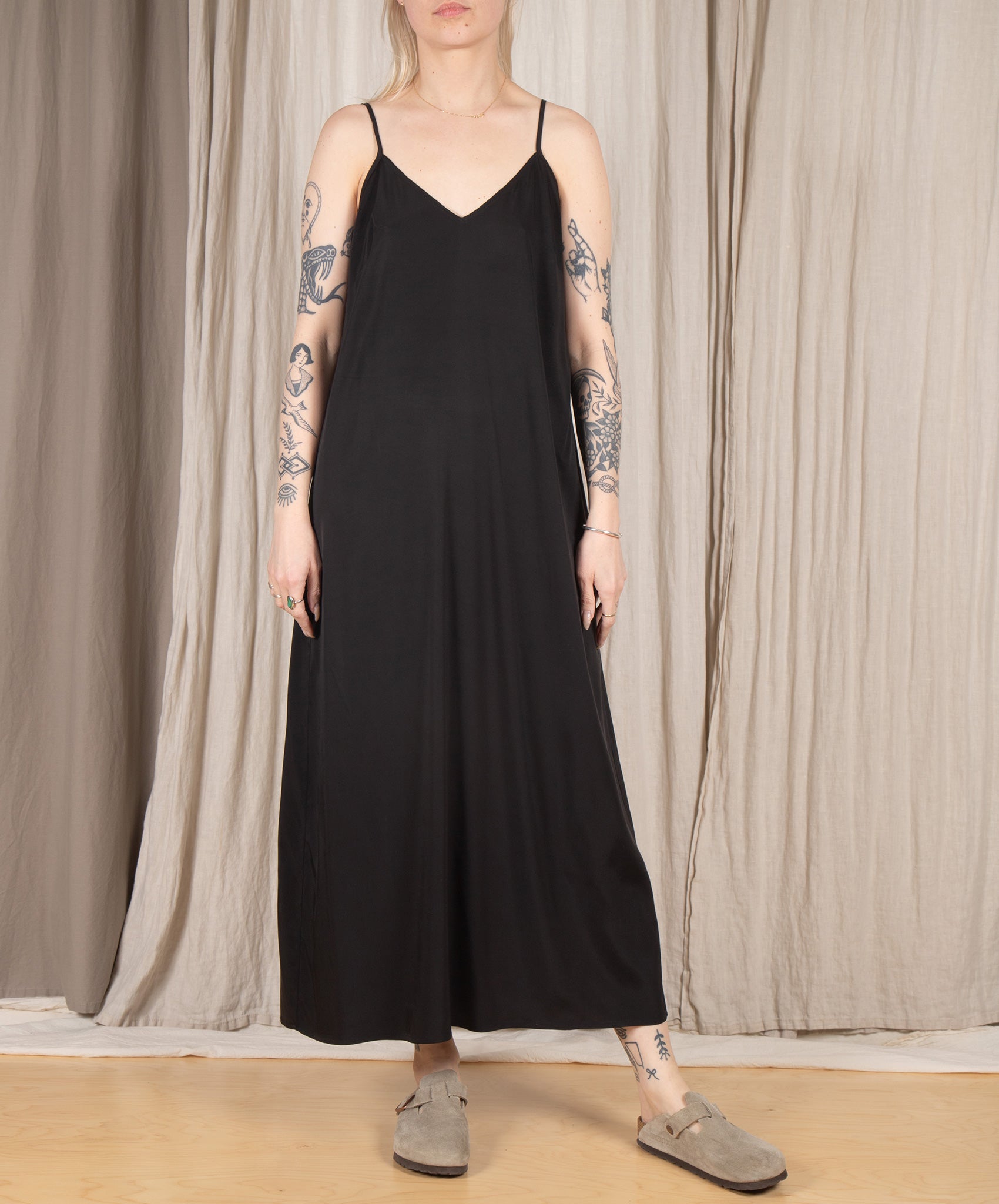 Ali Golden-Slip Dress // Black