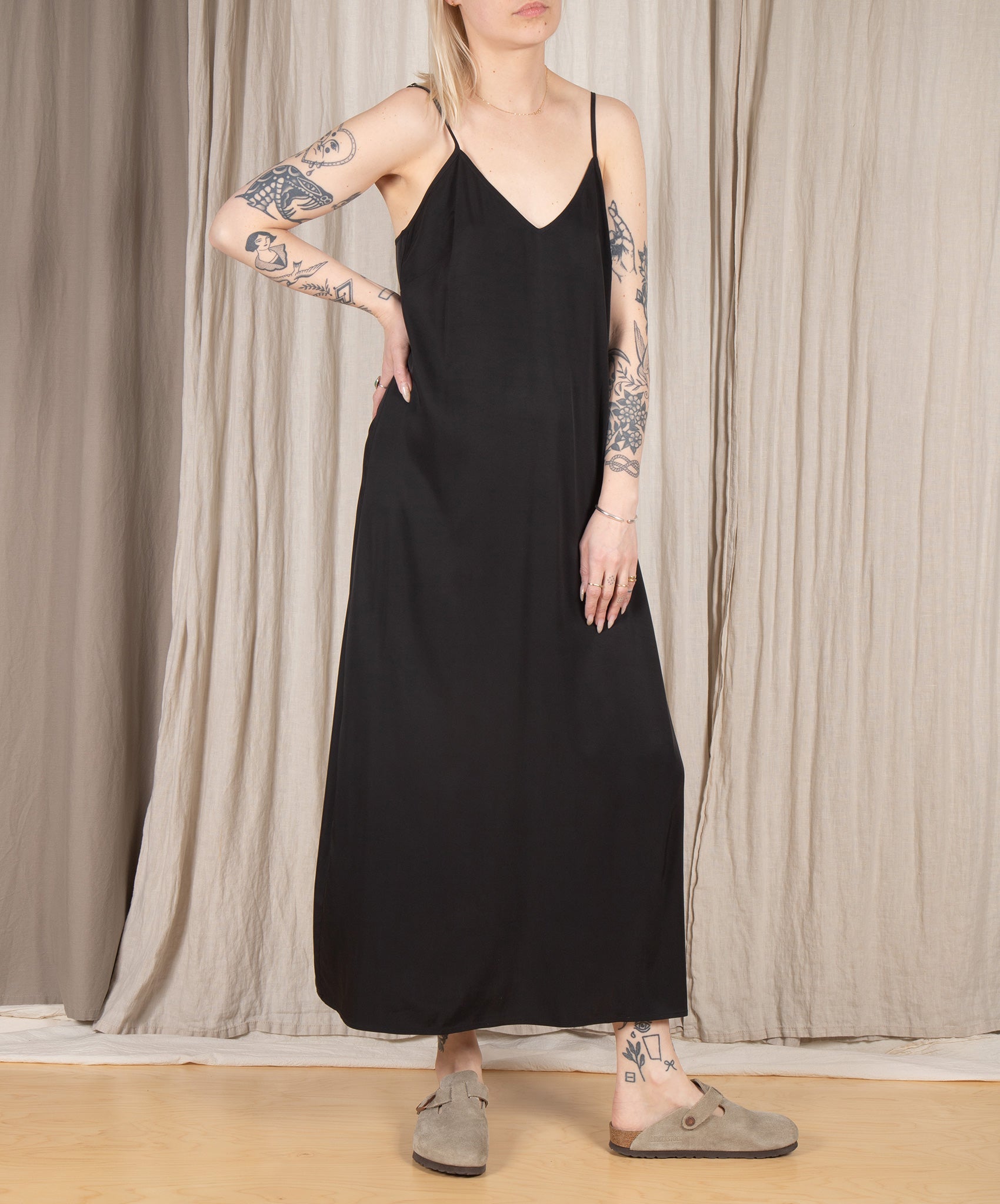 Ali Golden-Slip Dress // Black