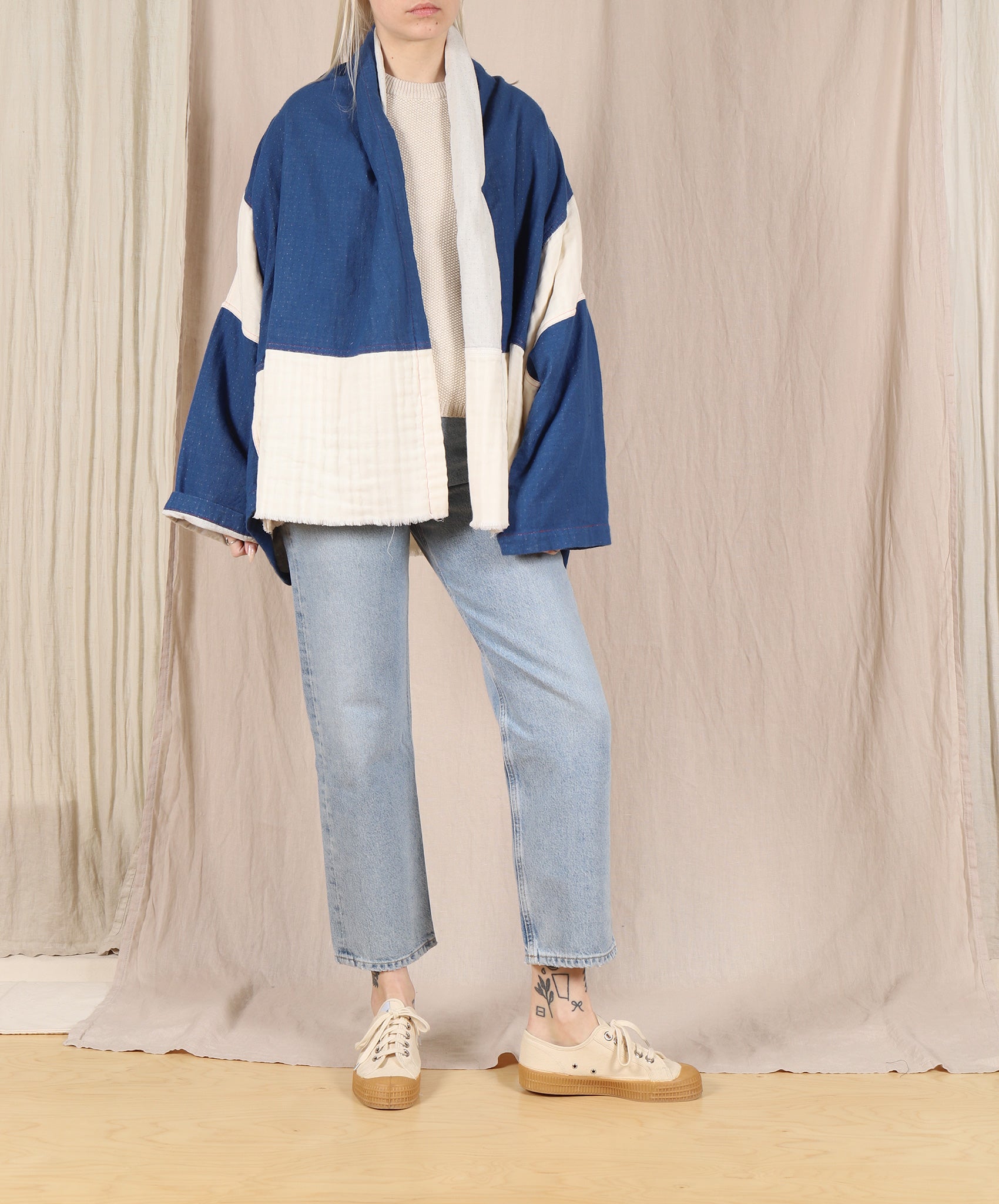 Atelier Delphine-Kimono 5 Layer Gauze // Blue + Cream