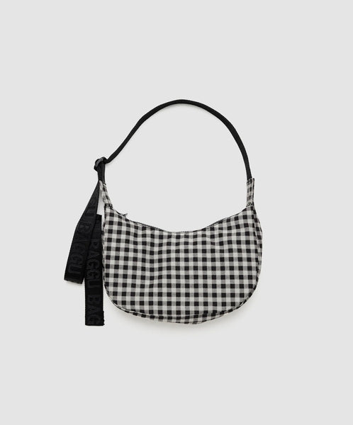 Baggu-Small Nylon Crescent Bag // Black + White Gingham