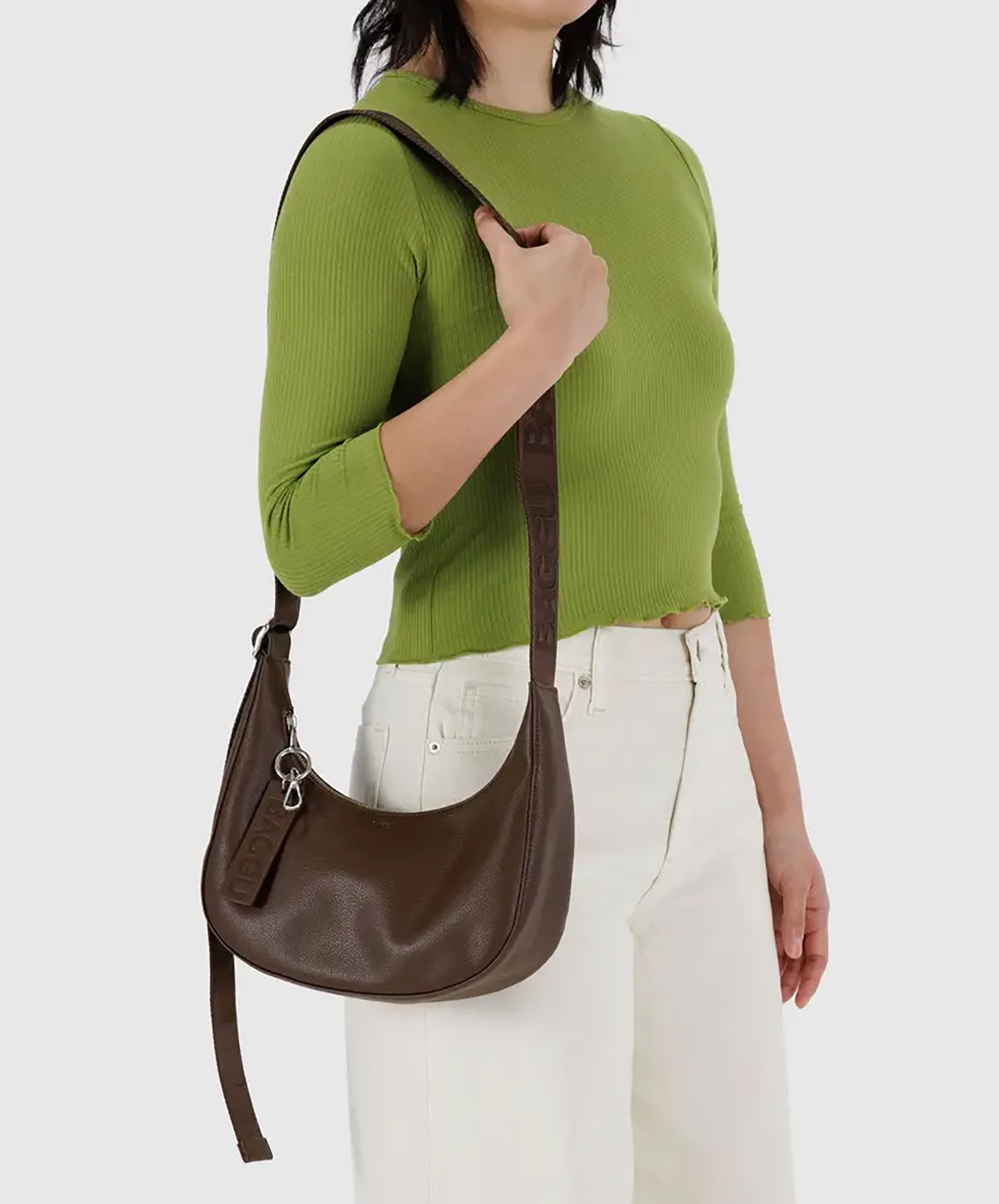 Baggu-Small Recycled Leather Crescent Bag // Brown
