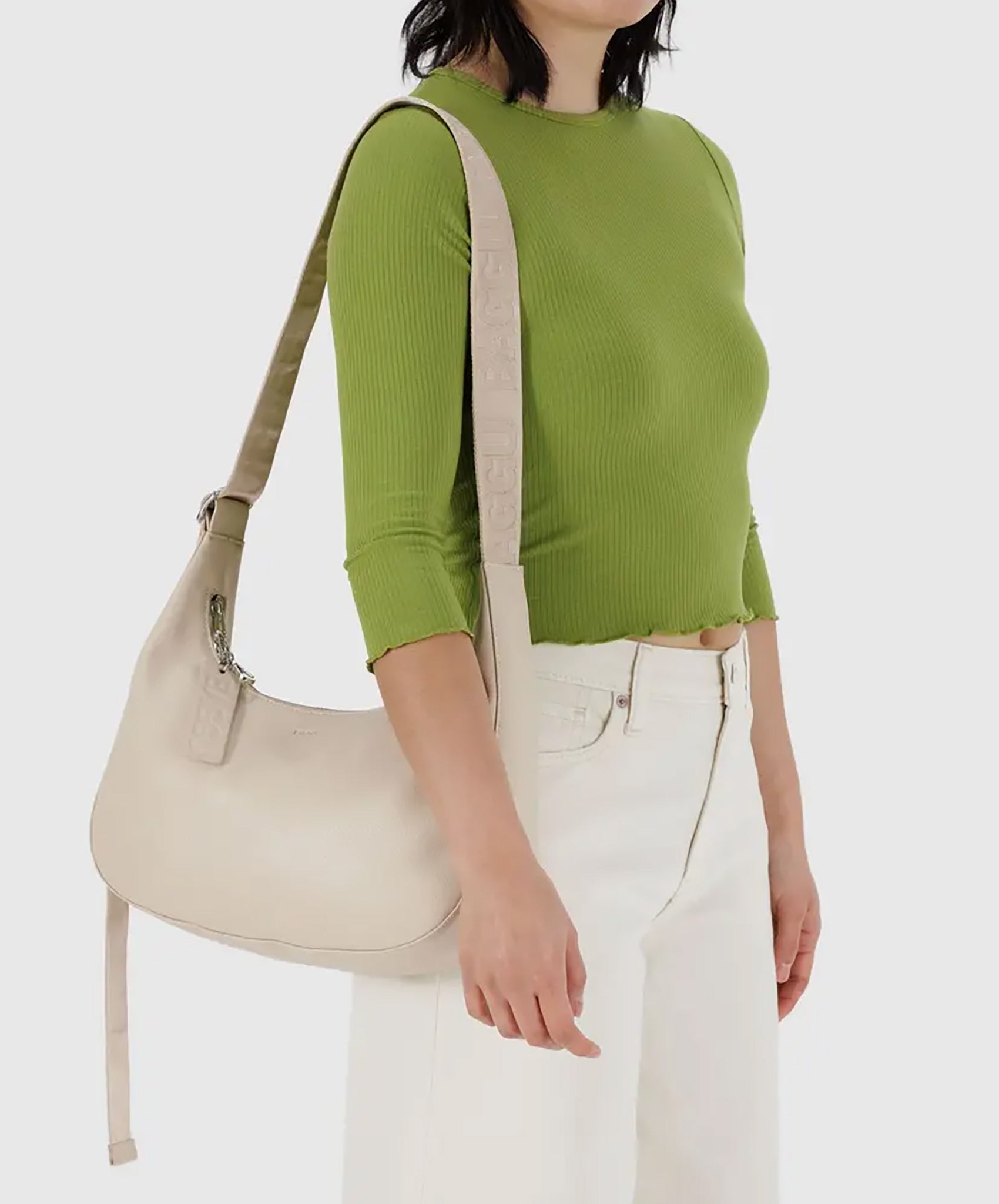 Baggu-Medium Recycled Leather Crescent Bag // Stone