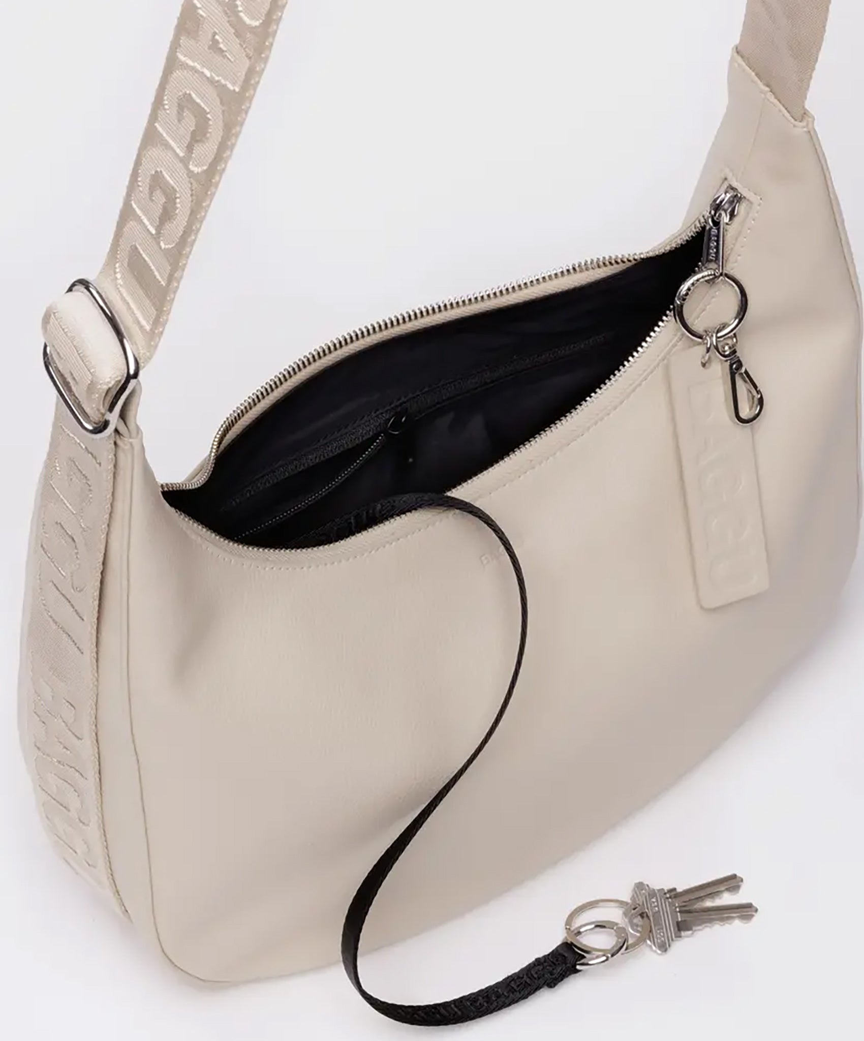 Baggu-Medium Recycled Leather Crescent Bag // Stone