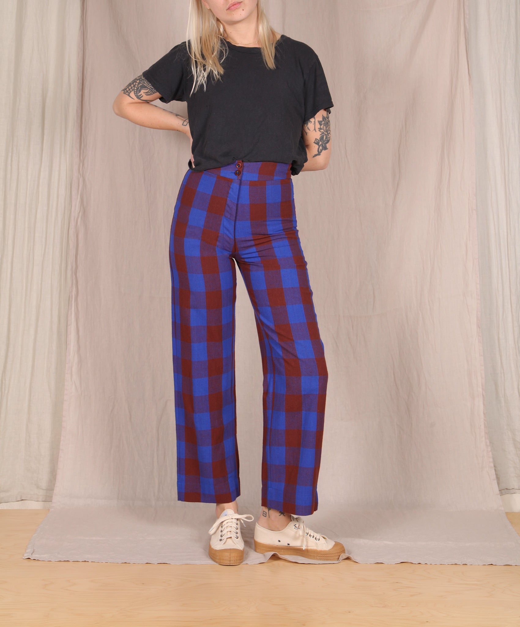 Ali Golden-Silk Fly Front Pant // Plaid