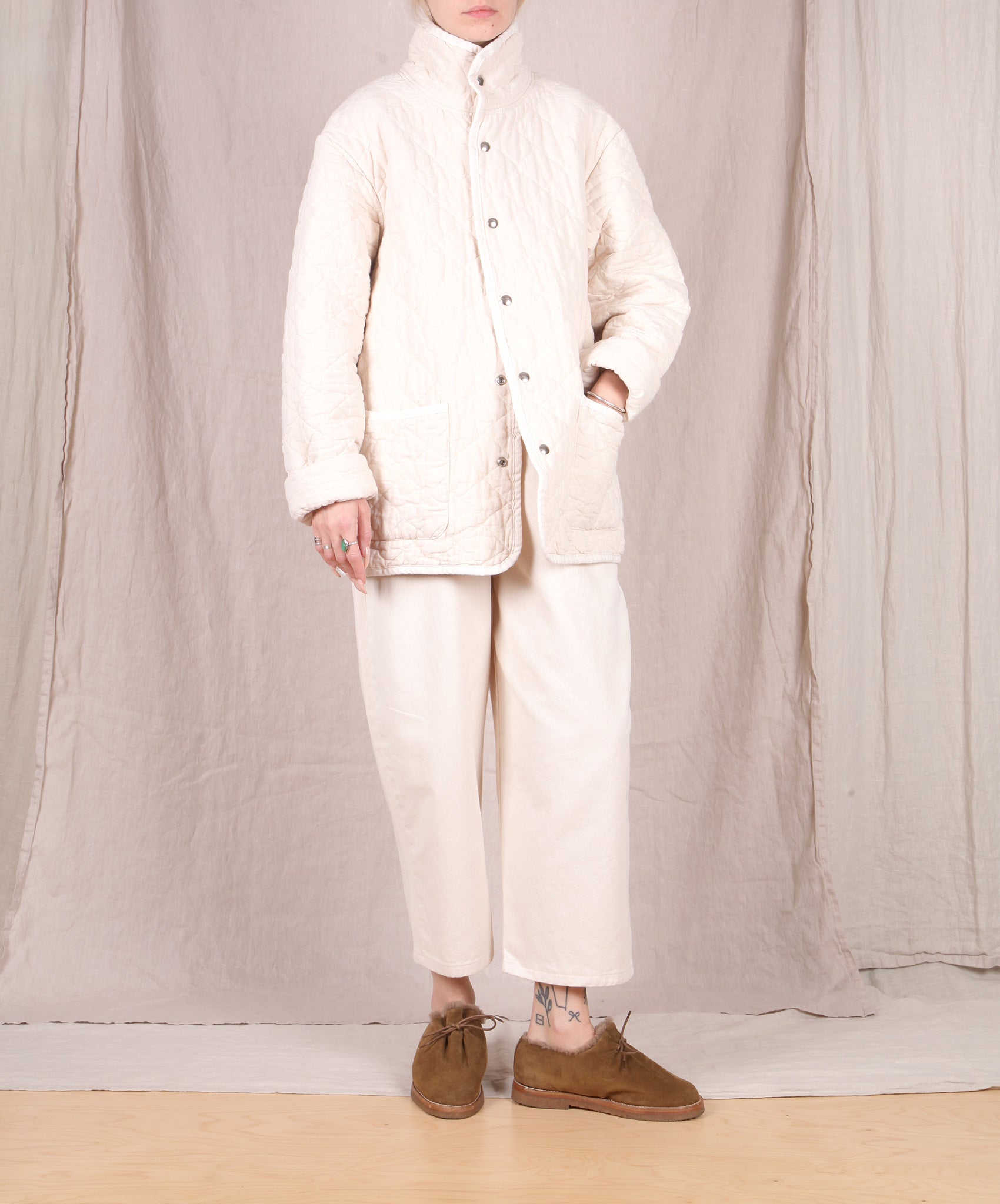 Utility Canvas-Quilted Snap Jacket // Natural