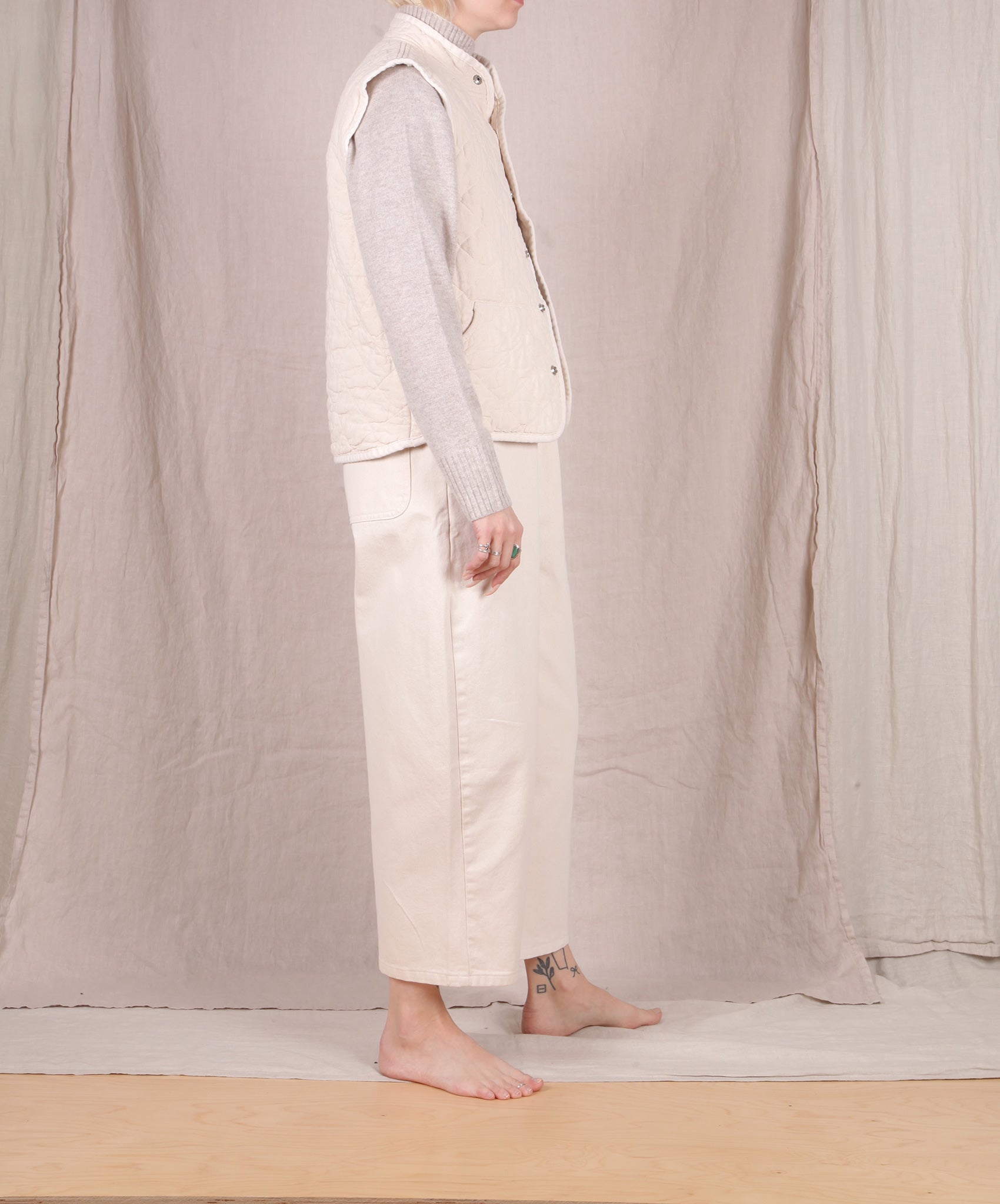 Utility Canvas-Quilted Snap Vest // Natural