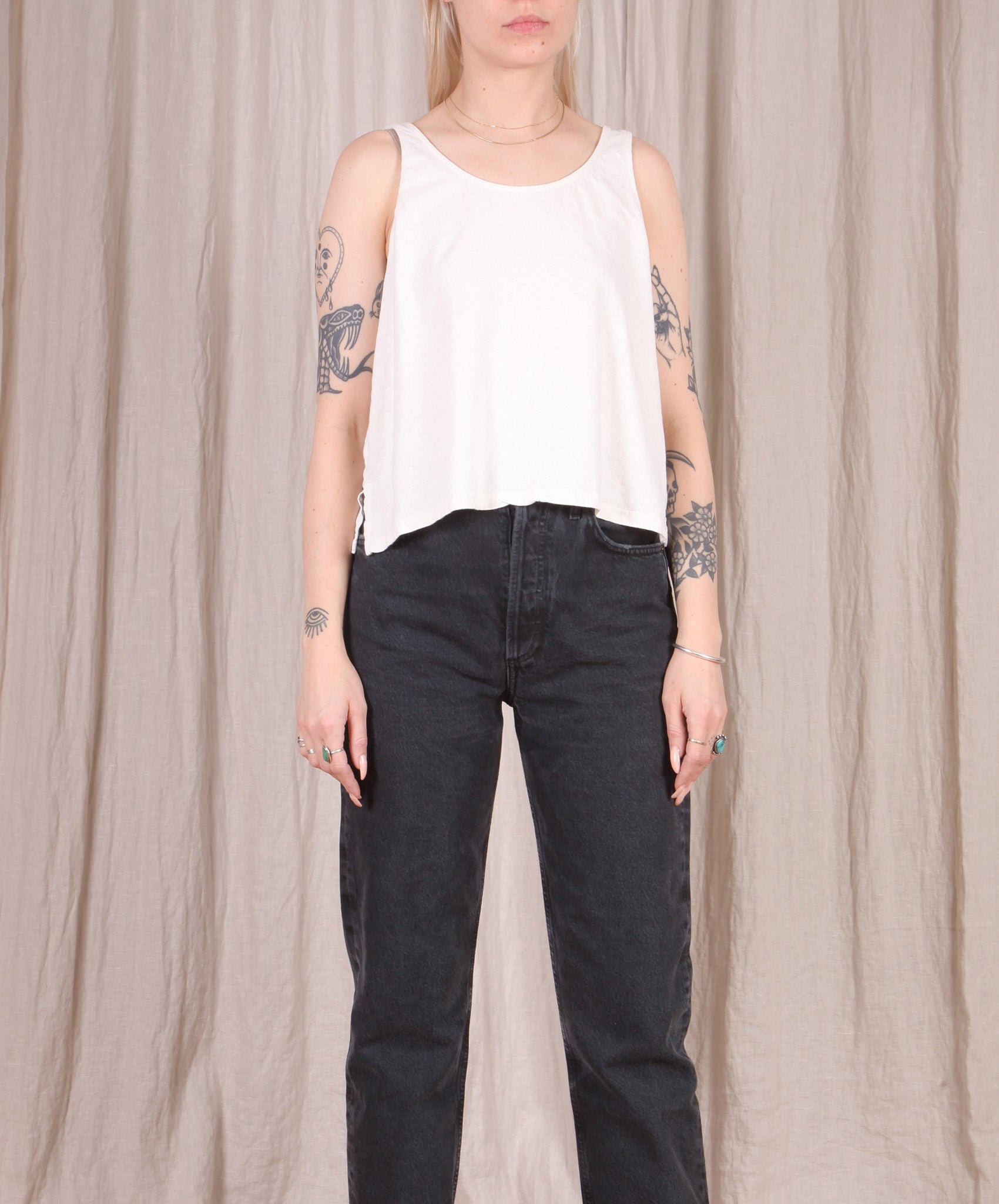 Jungmaven-Cropped Tank // Washed White