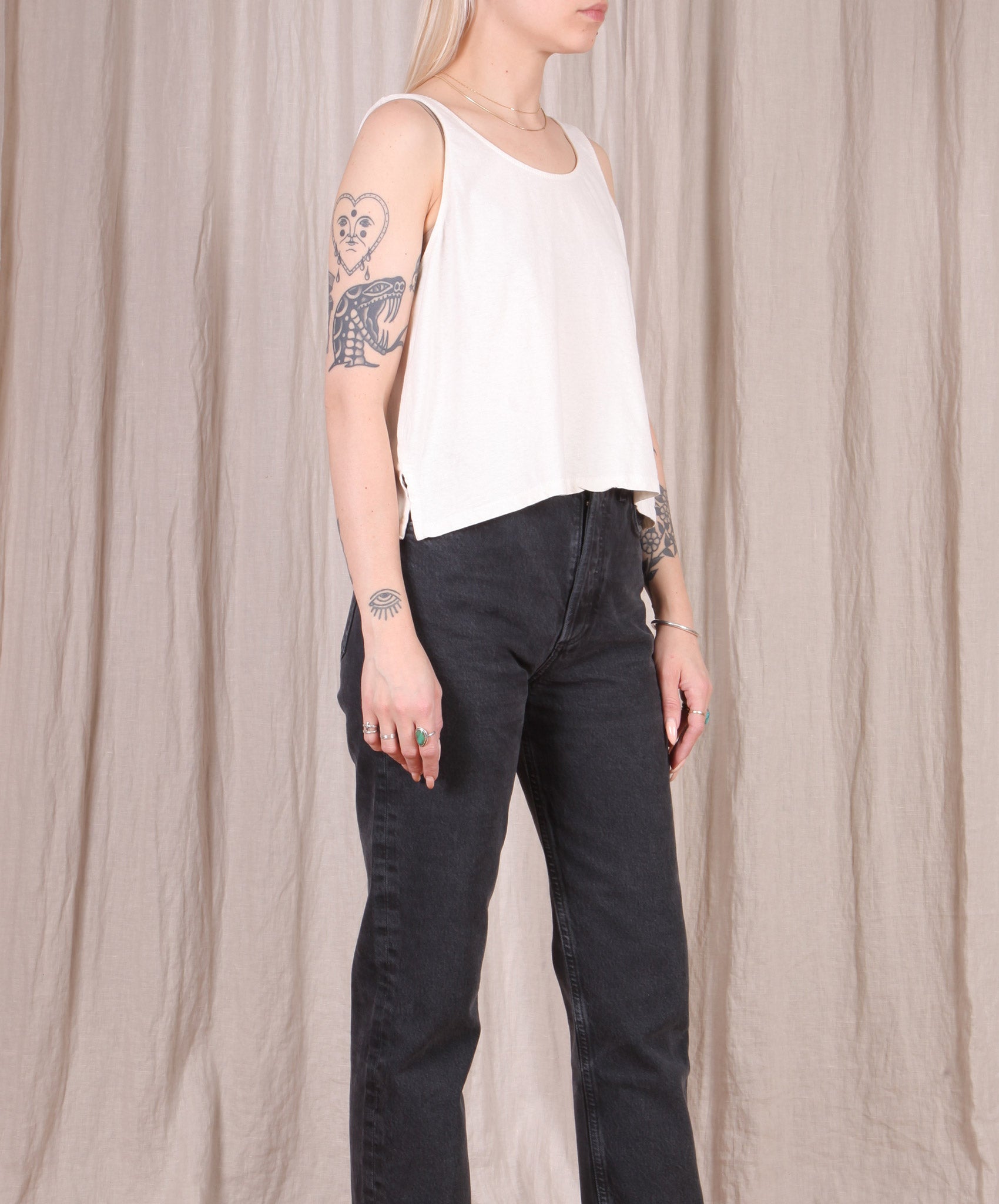 Jungmaven-Cropped Tank // Washed White