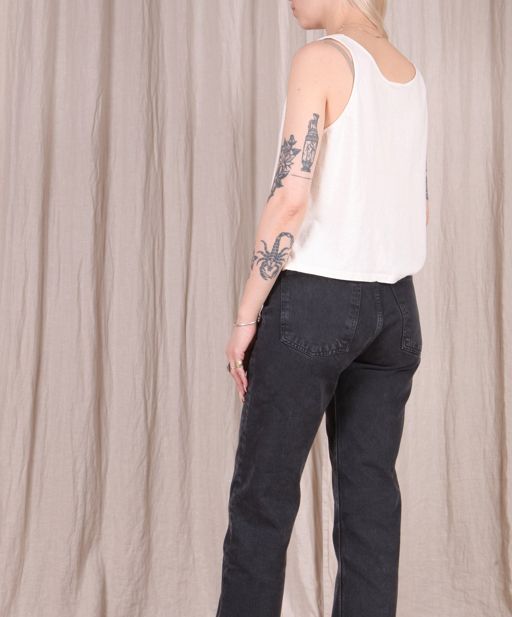 Jungmaven-Cropped Tank // Washed White