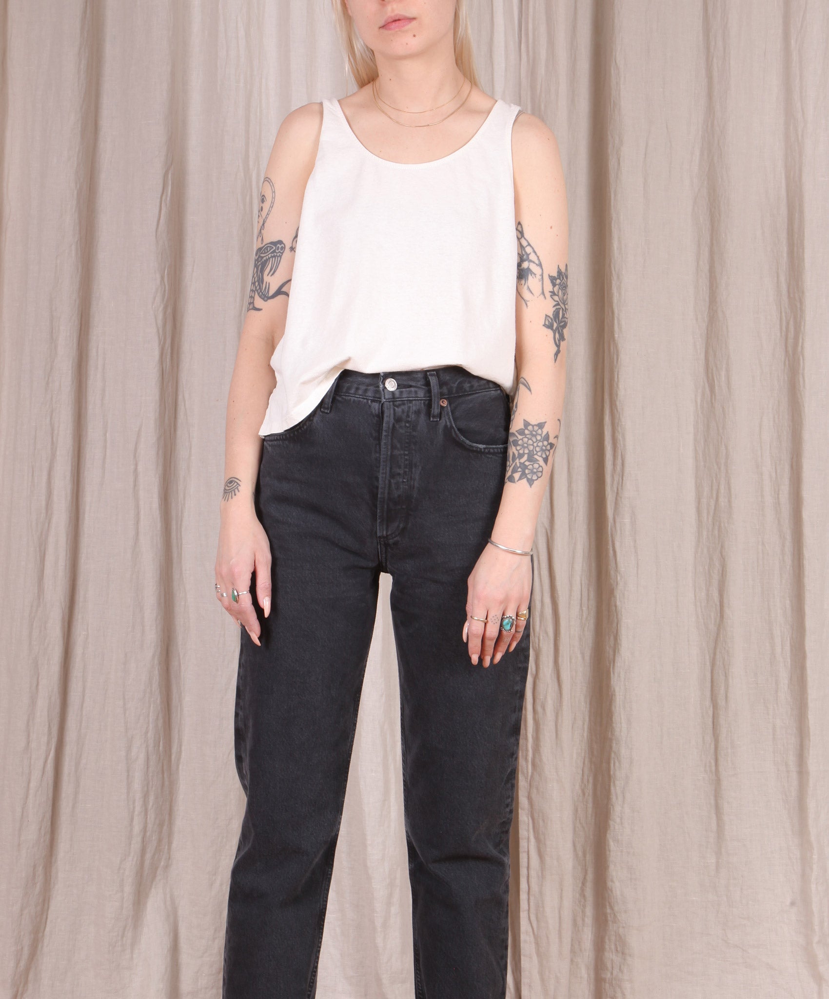 Jungmaven-Cropped Tank // Washed White