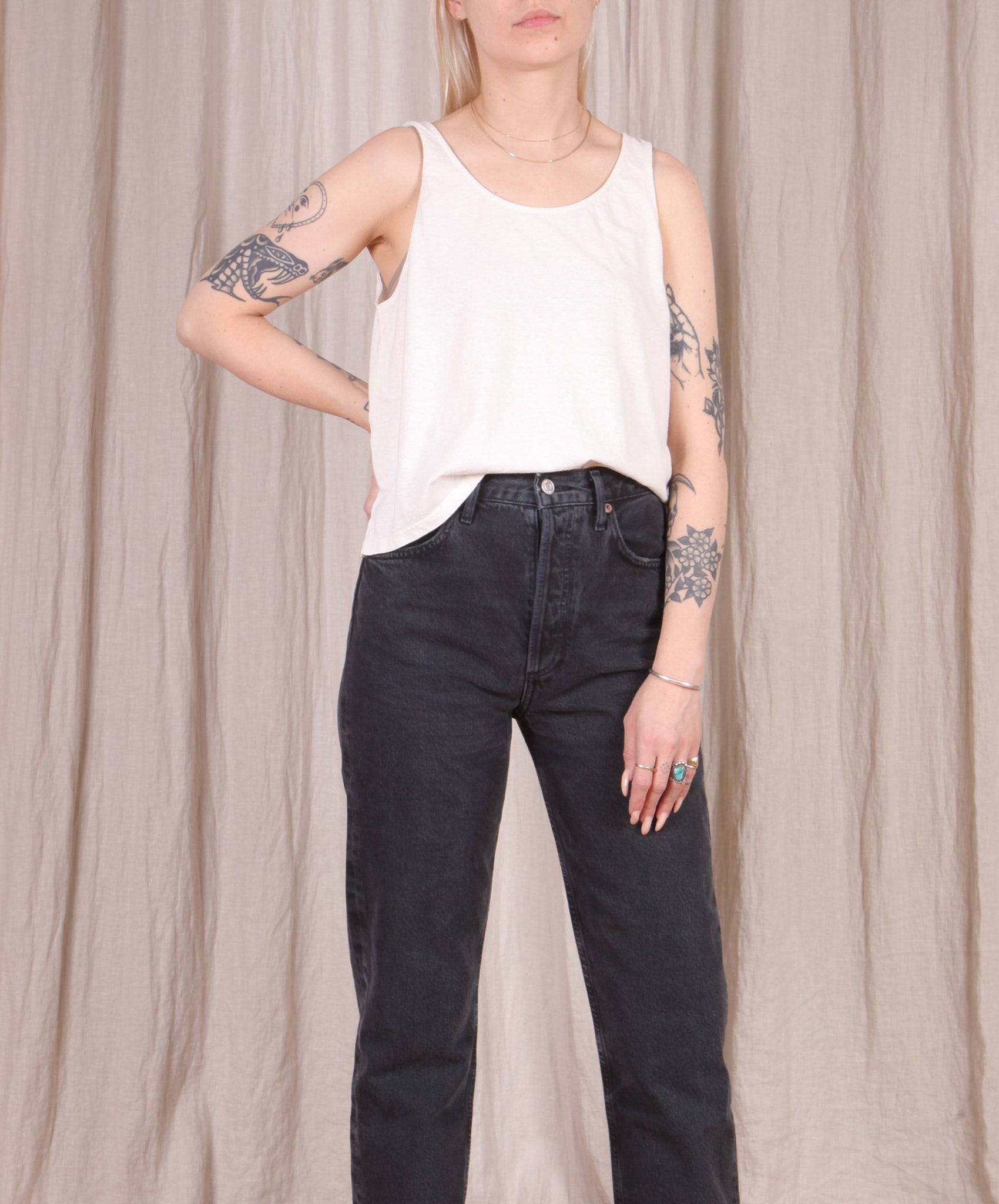 Jungmaven-Cropped Tank // Washed White