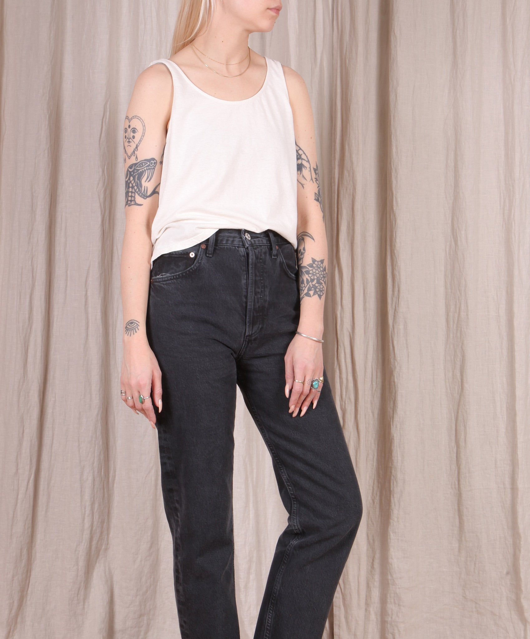 Jungmaven-Cropped Tank // Washed White