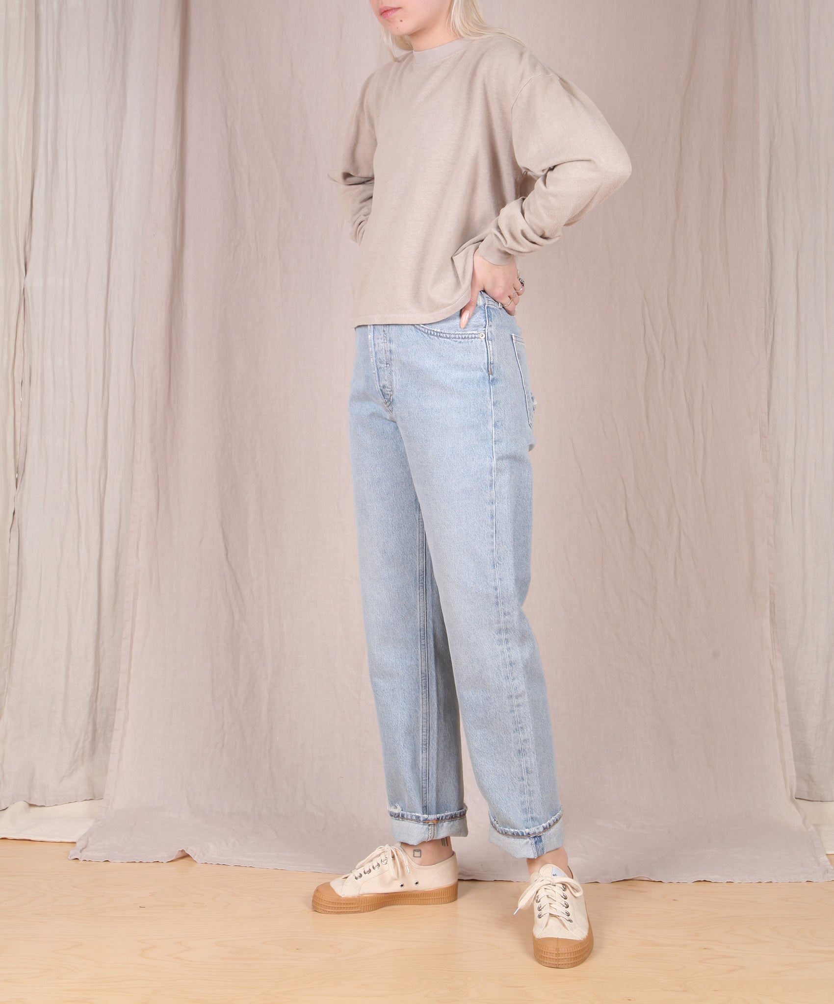 Jungmaven-Cropped Long Sleeve Tee // Canvas