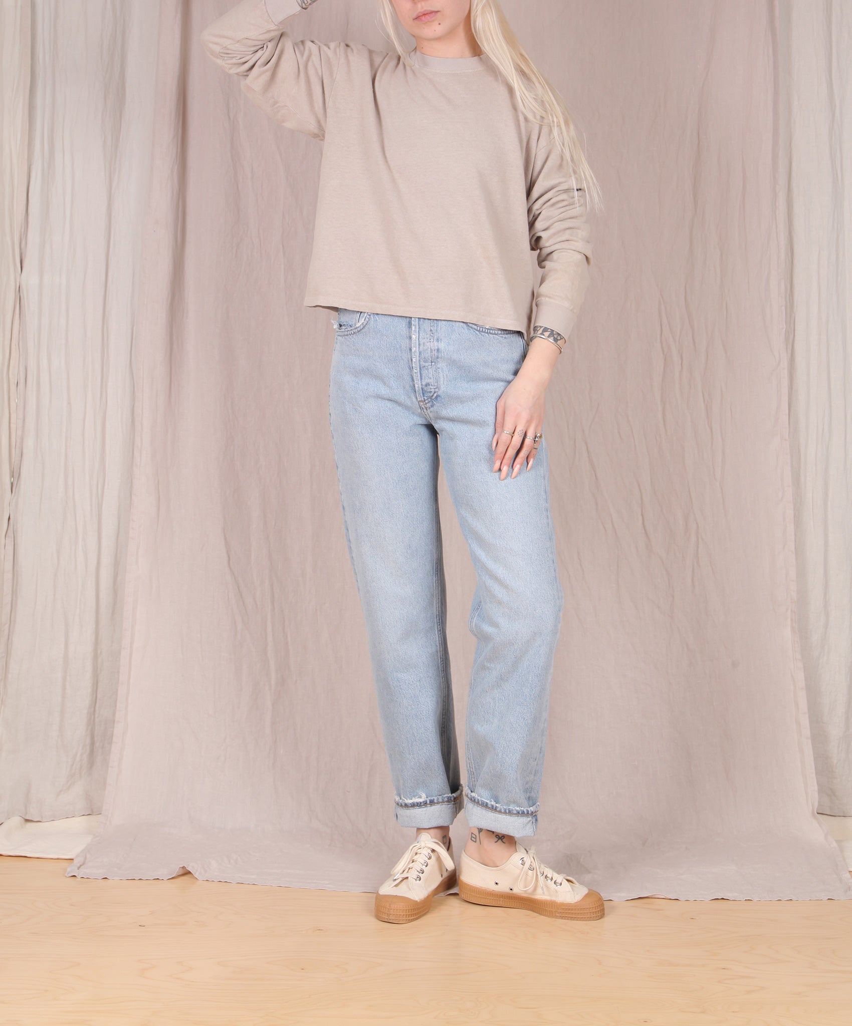 Jungmaven-Cropped Long Sleeve Tee // Canvas