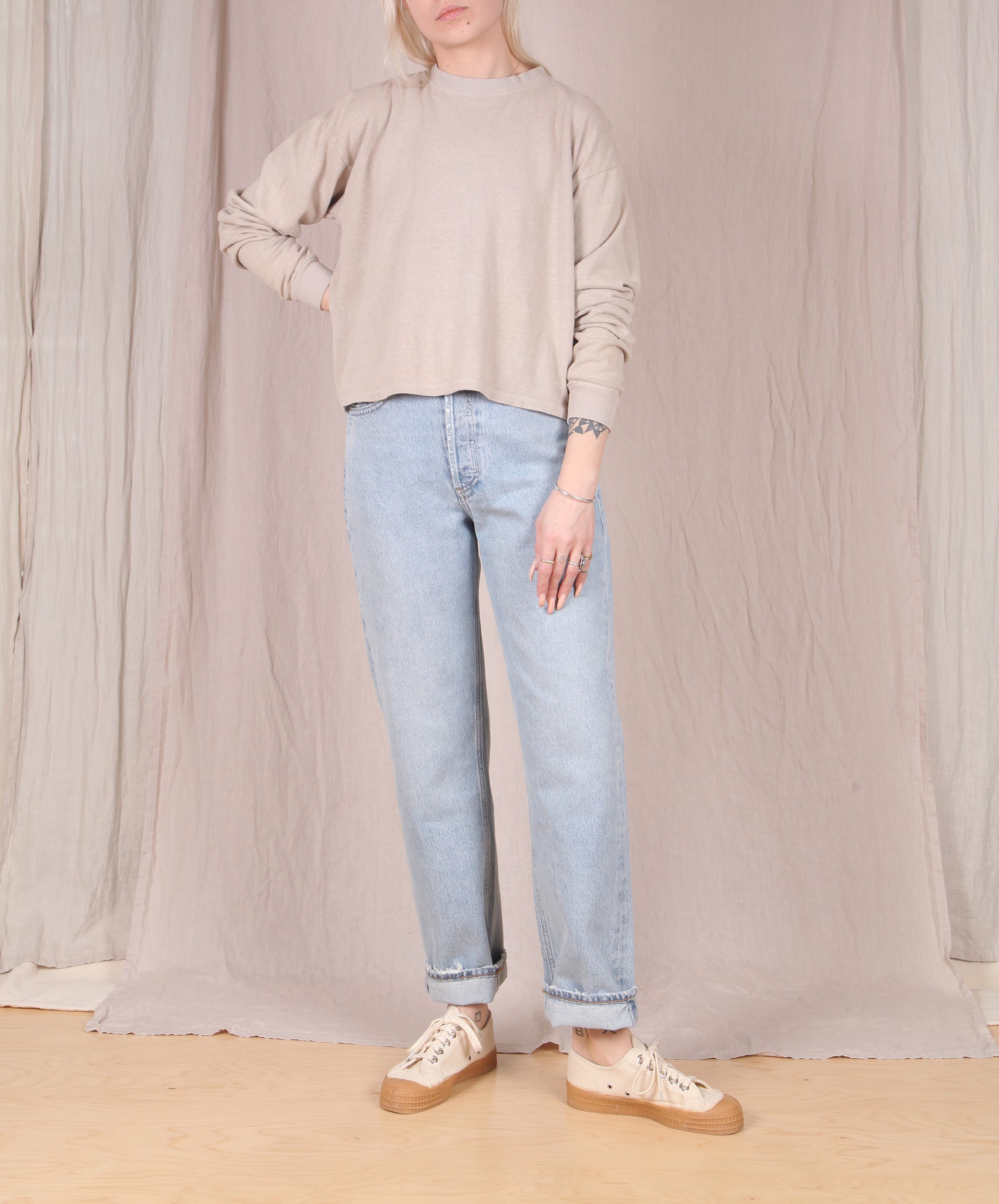 Jungmaven-Cropped Long Sleeve Tee // Canvas