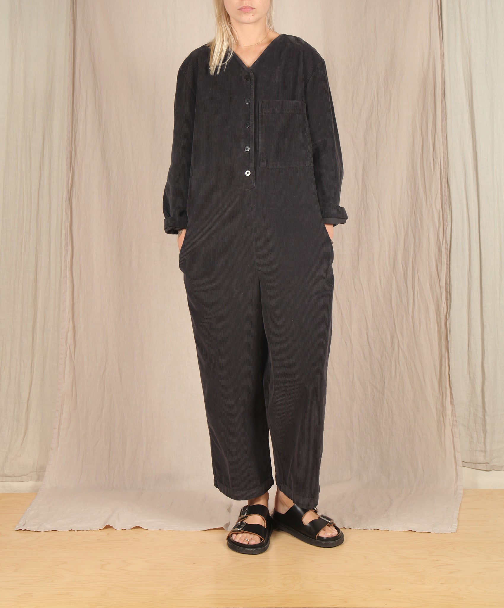 Beaumont Organic-Portia Cord Jumpsuit // Charcoal