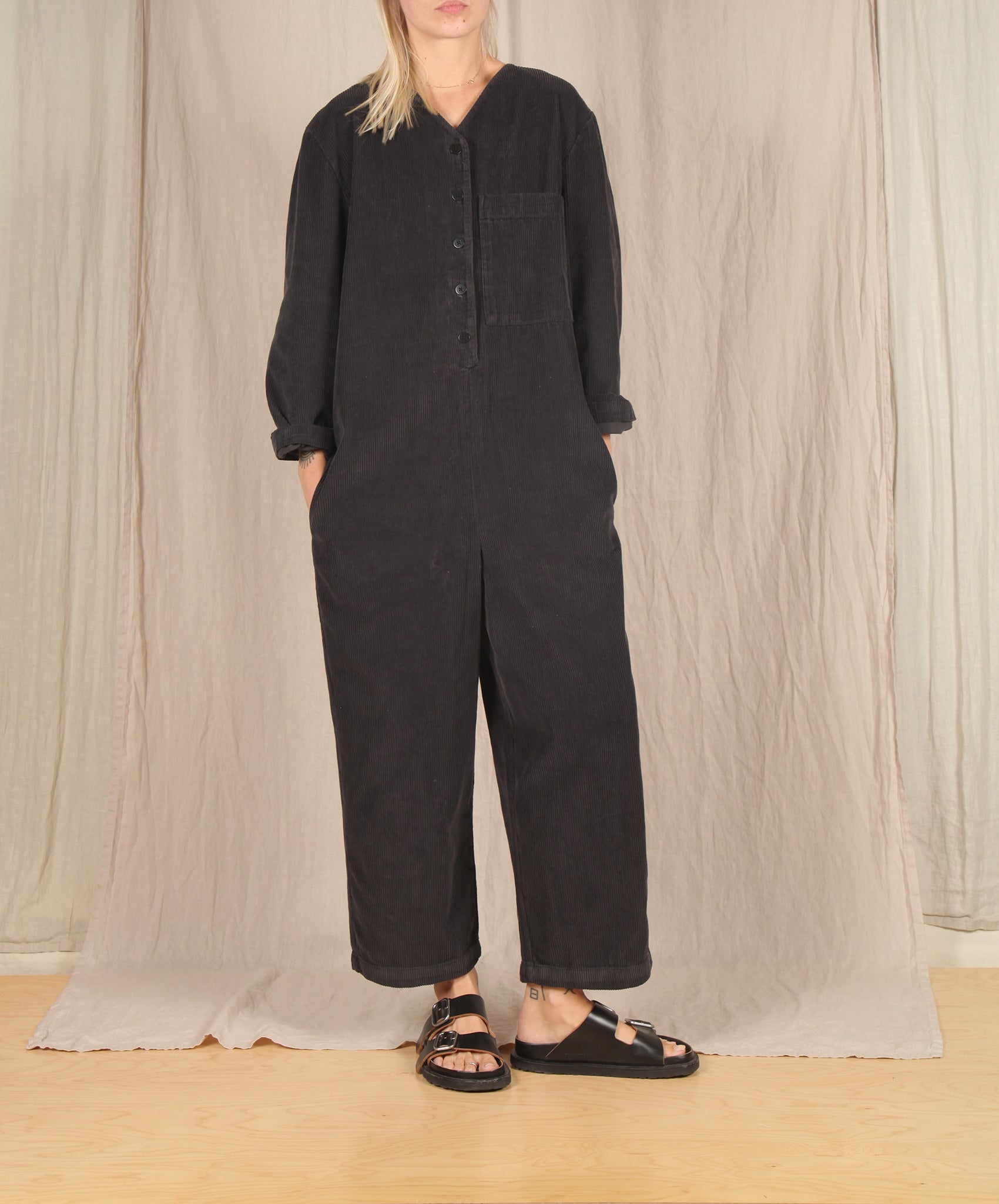 Beaumont Organic-Portia Cord Jumpsuit // Charcoal