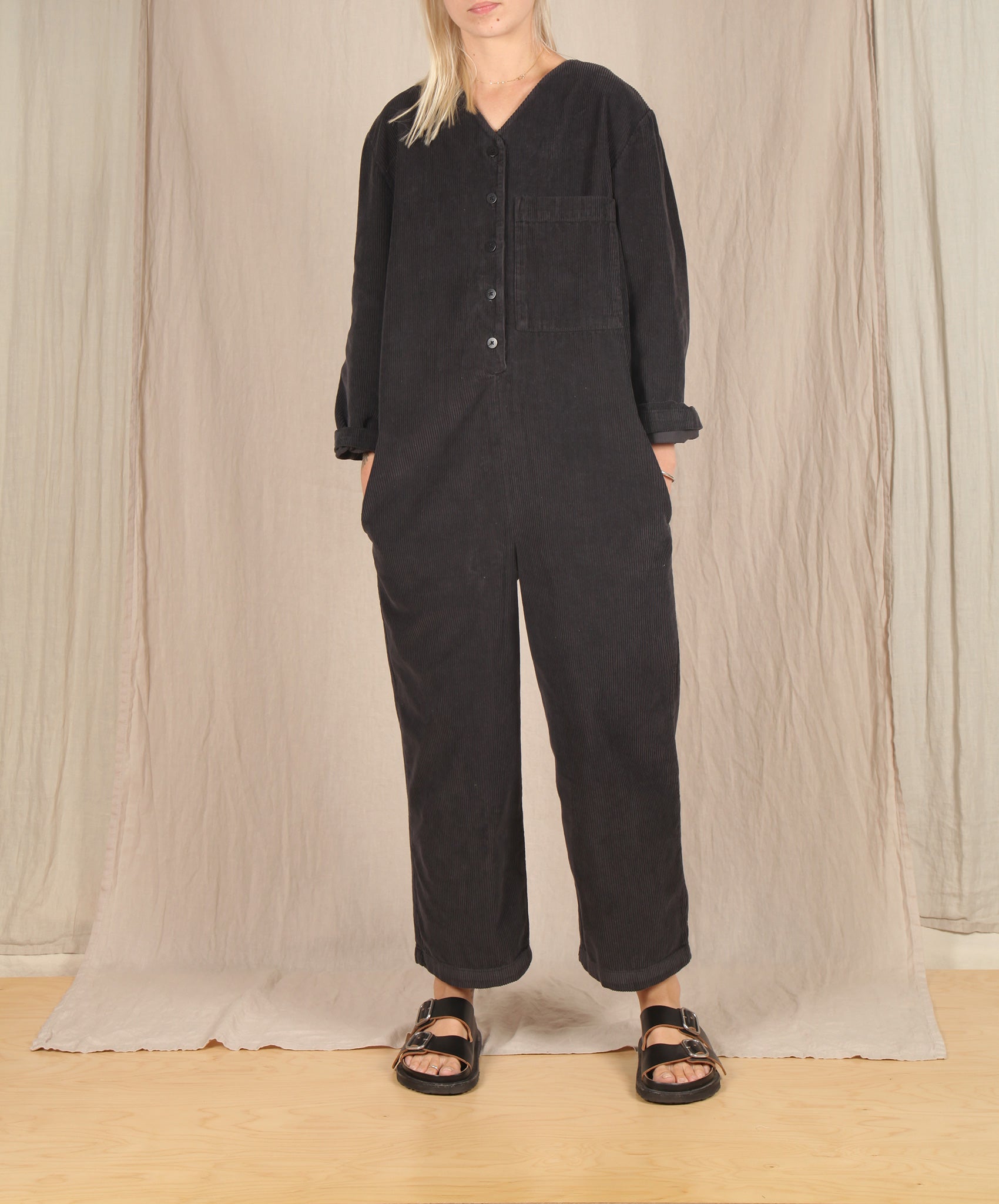 Beaumont Organic-Portia Cord Jumpsuit // Charcoal