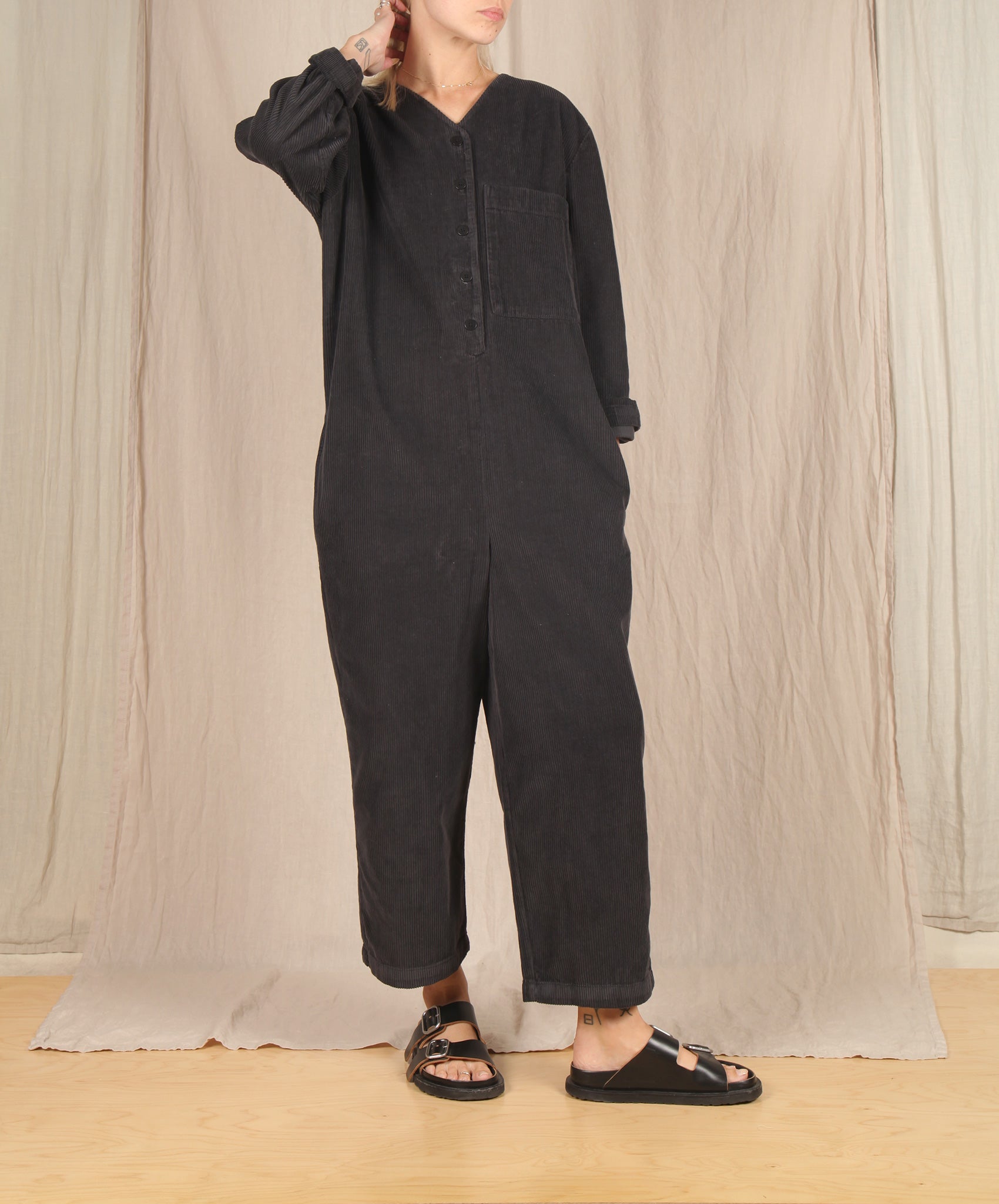 Beaumont Organic-Portia Cord Jumpsuit // Charcoal