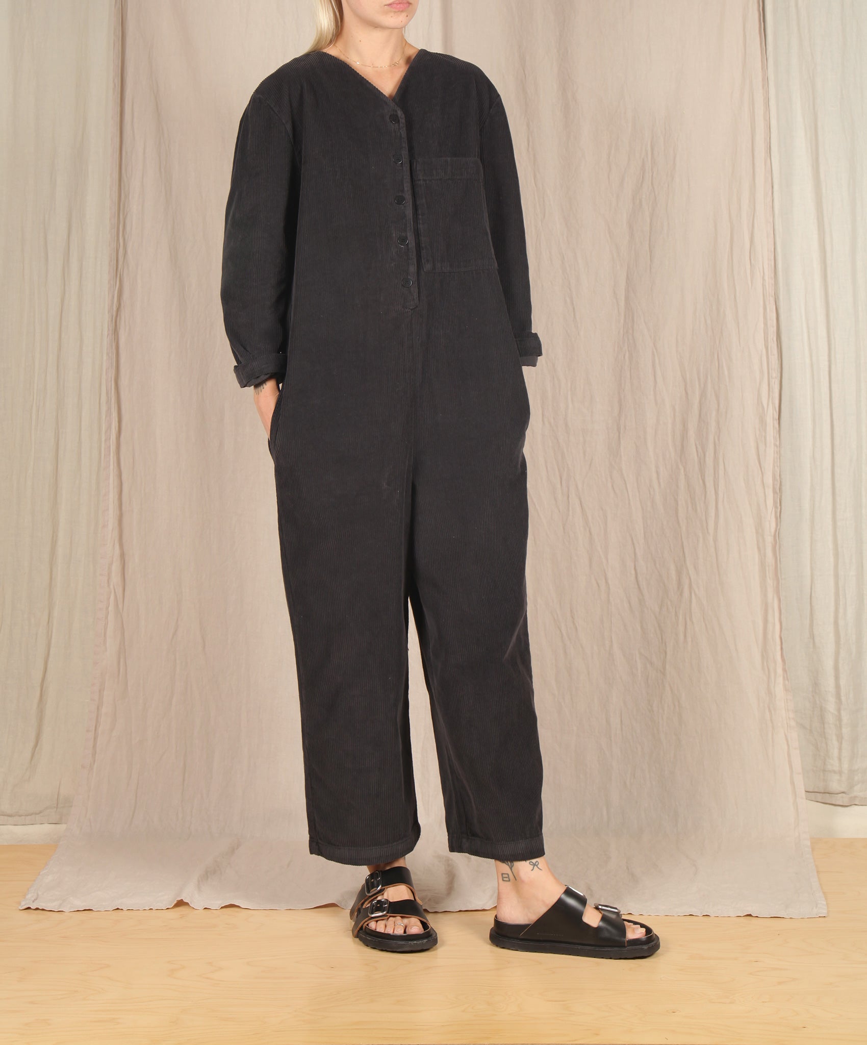Beaumont Organic-Portia Cord Jumpsuit // Charcoal