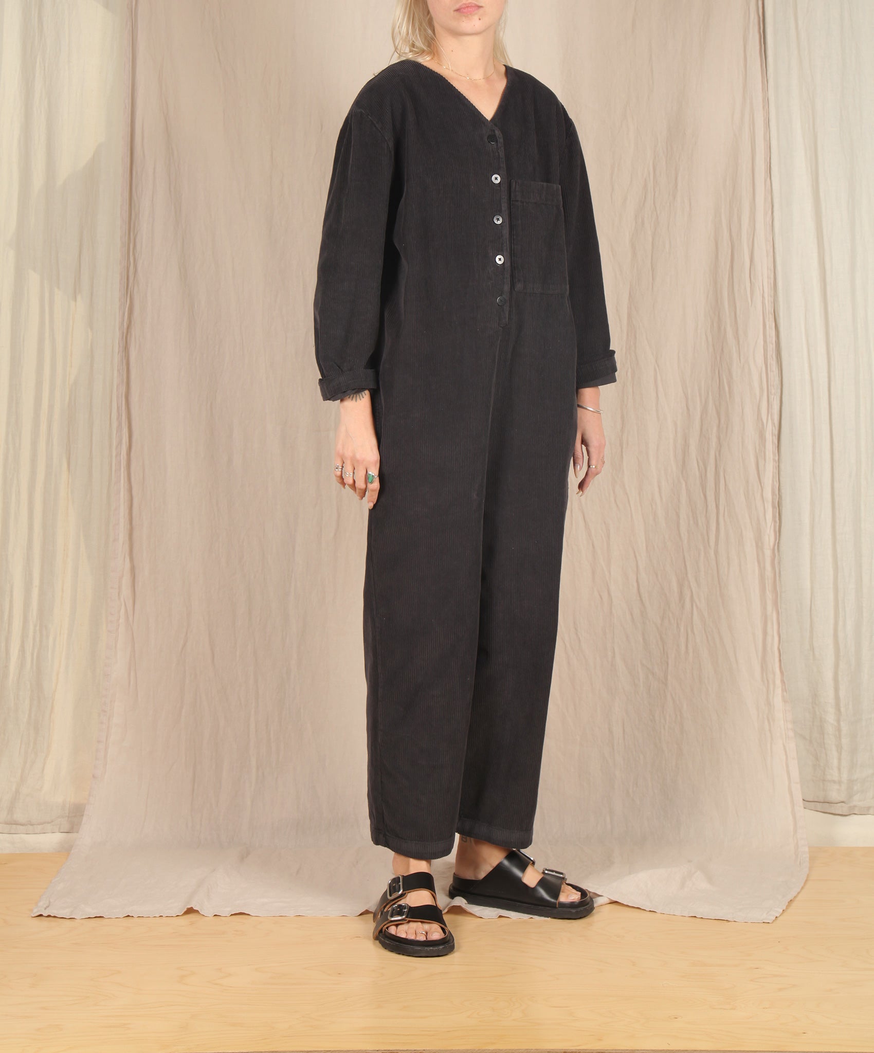 Beaumont Organic-Portia Cord Jumpsuit // Charcoal