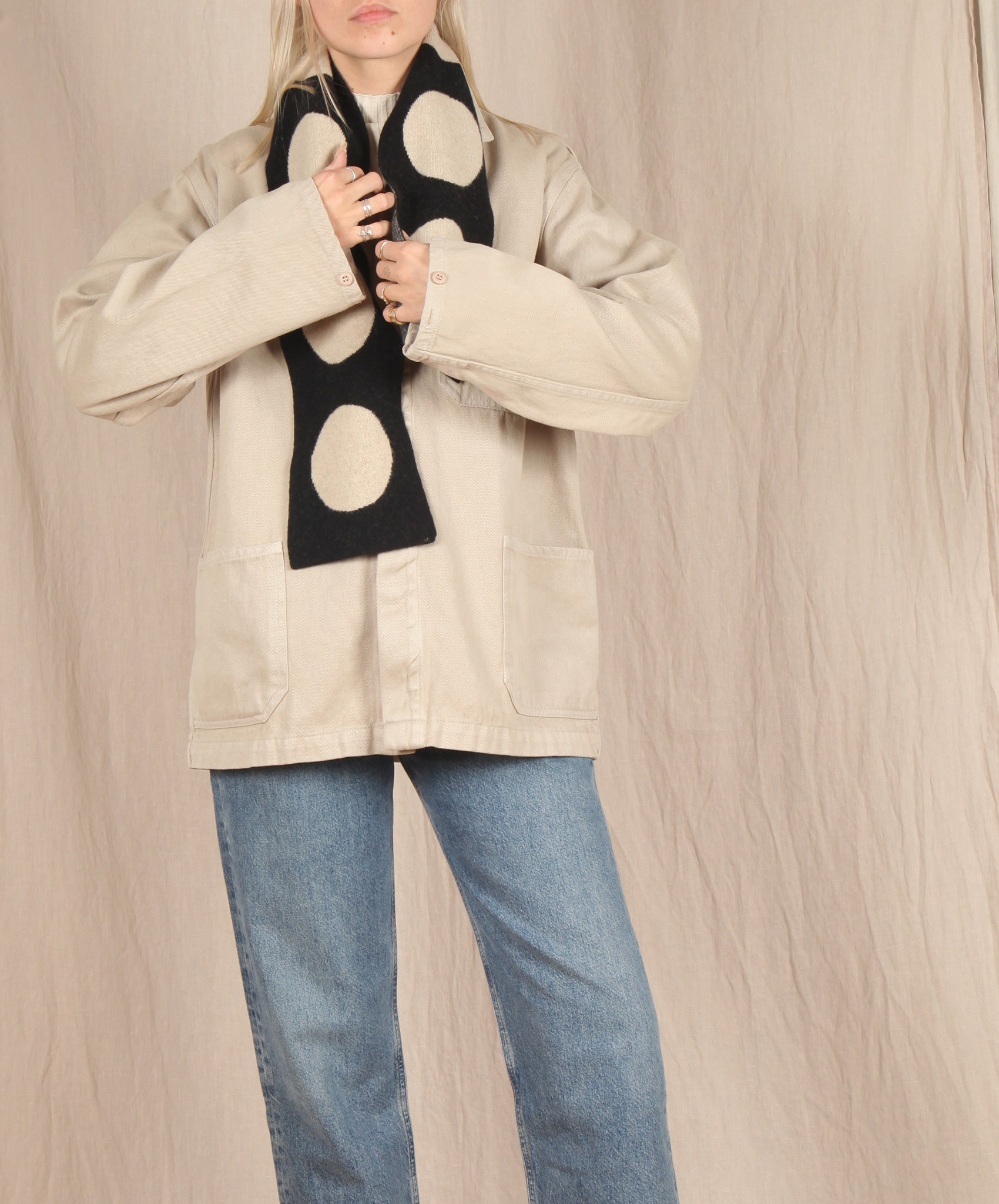 Jo Gordon-Small Spot Scarf // Black +Oatmeal