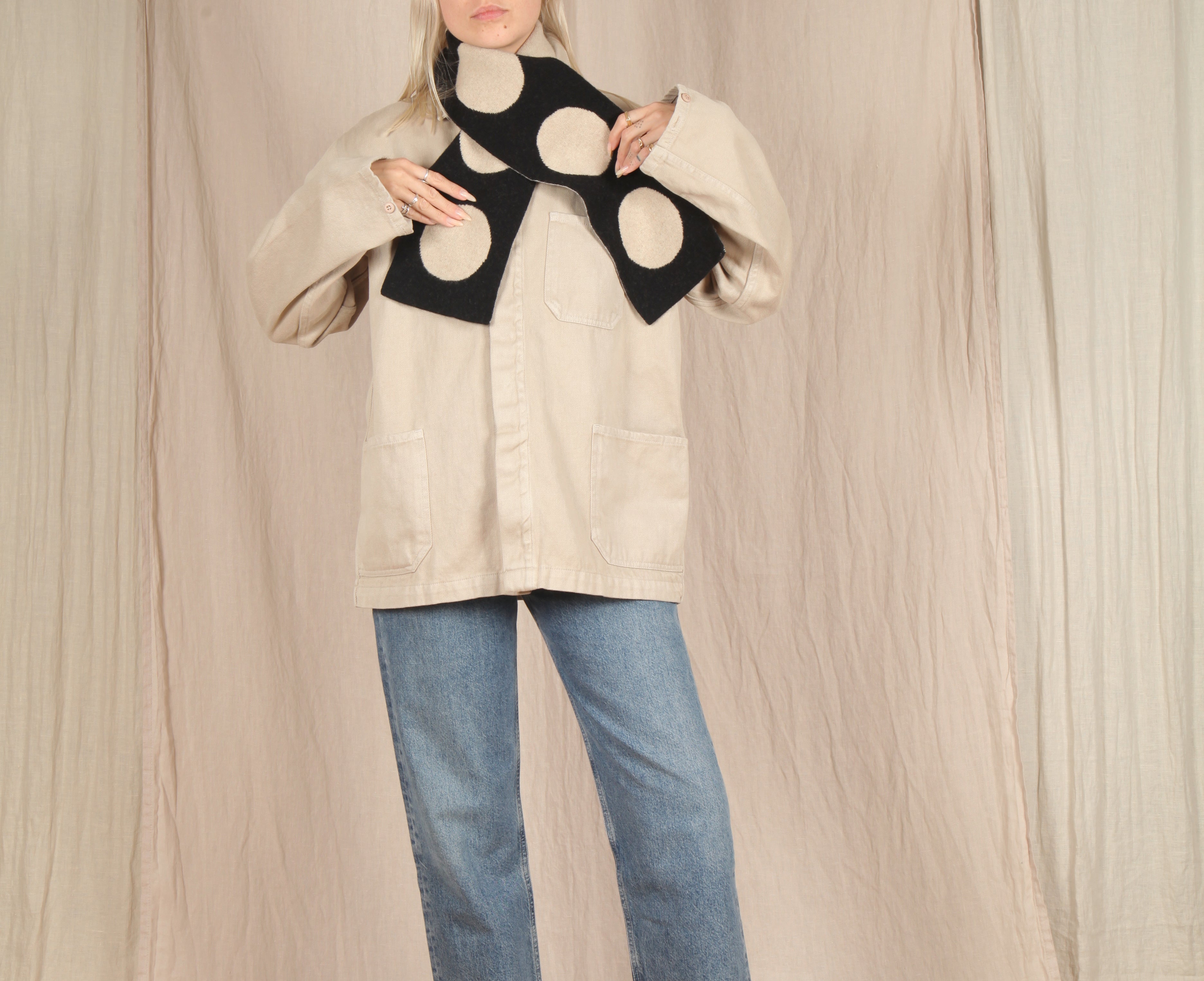 Jo Gordon-Small Spot Scarf // Black +Oatmeal