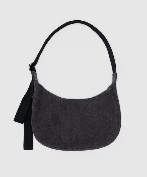 Baggu-Medium Denim Crescent Bag // Washed Black