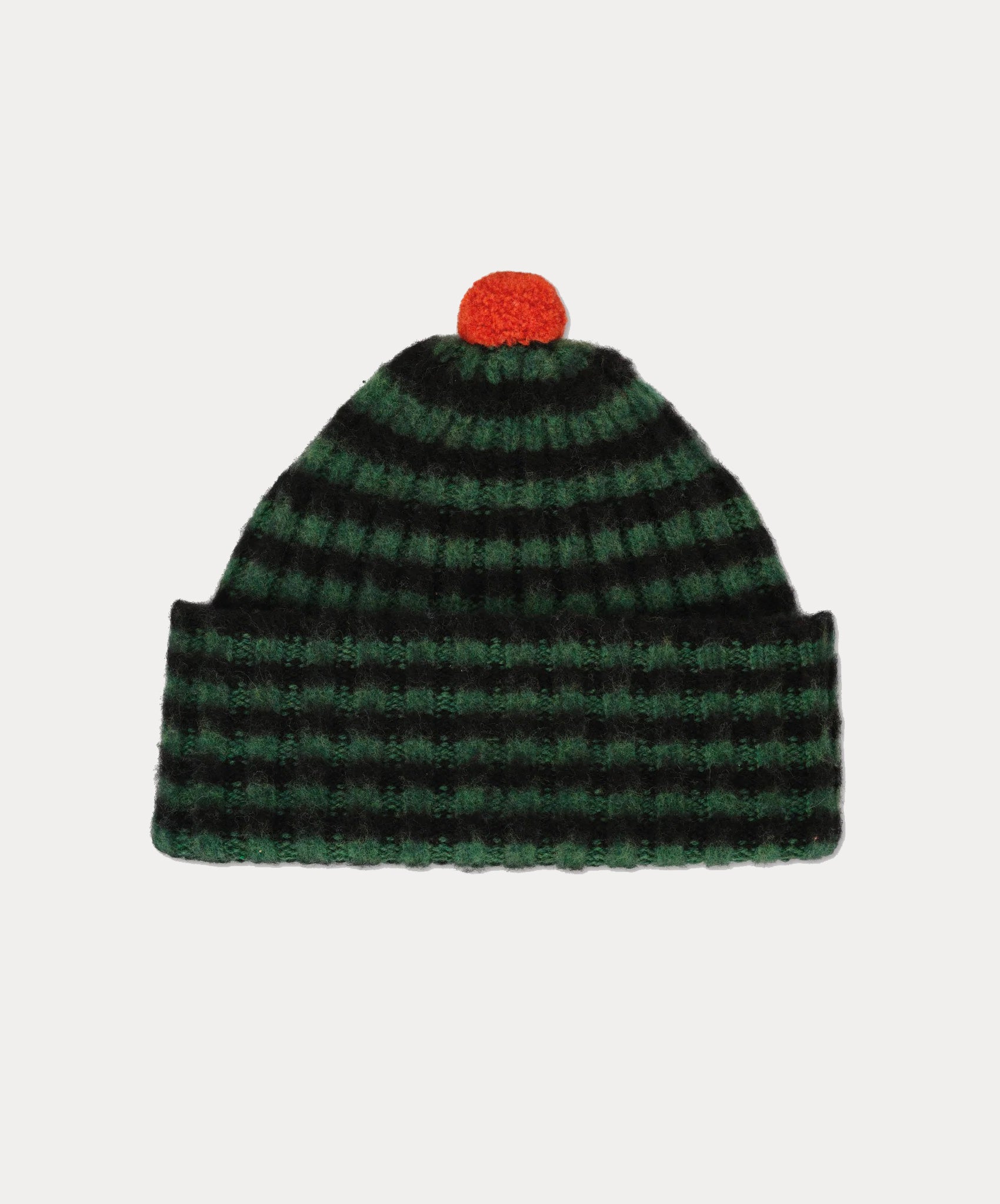 Jo Gordon-Brushed Ribbed Striped Hat // Black+Asparagus