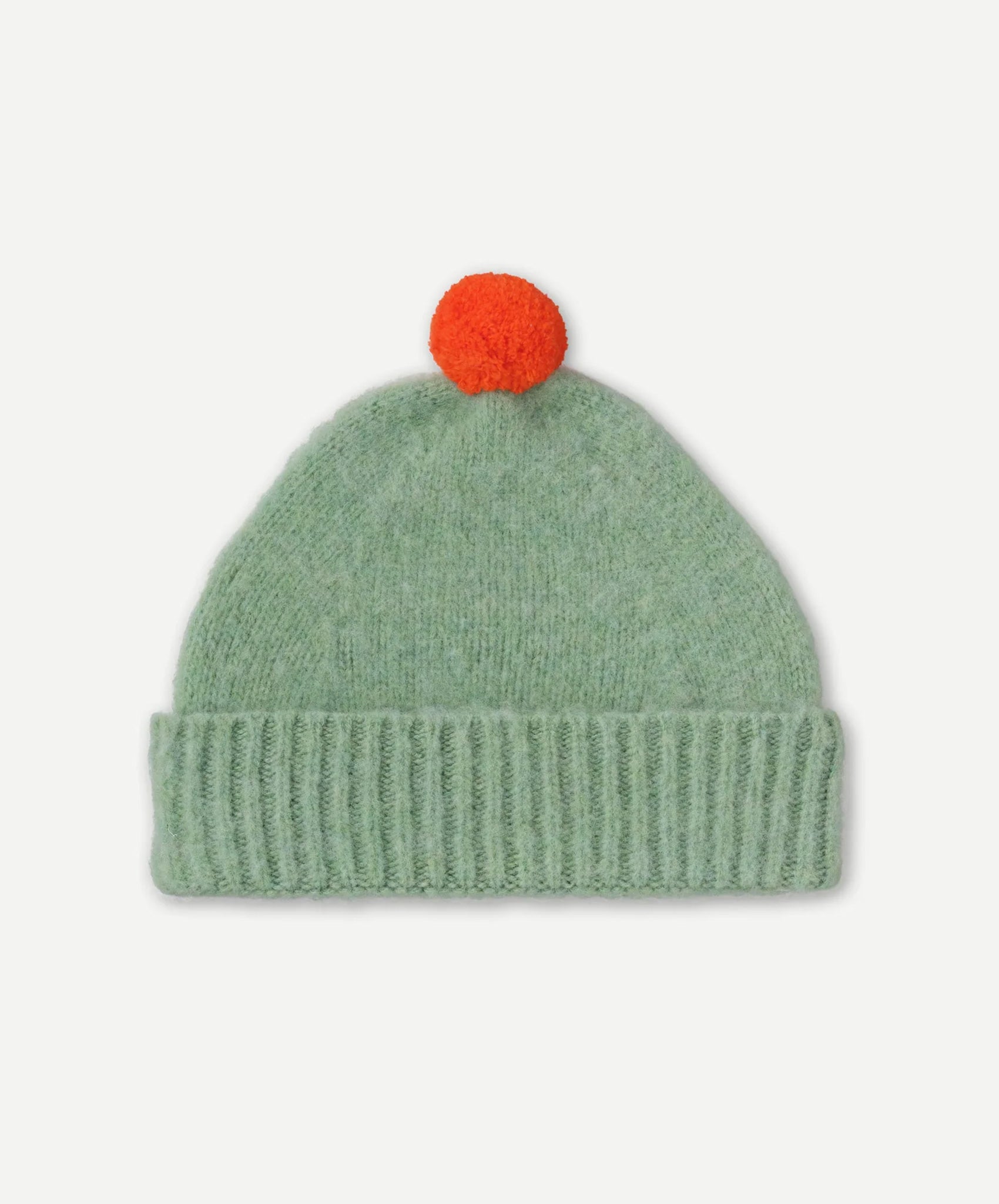 Jo Gordon-Brushed Plain Hat Contrast pompom // Sage + Orange