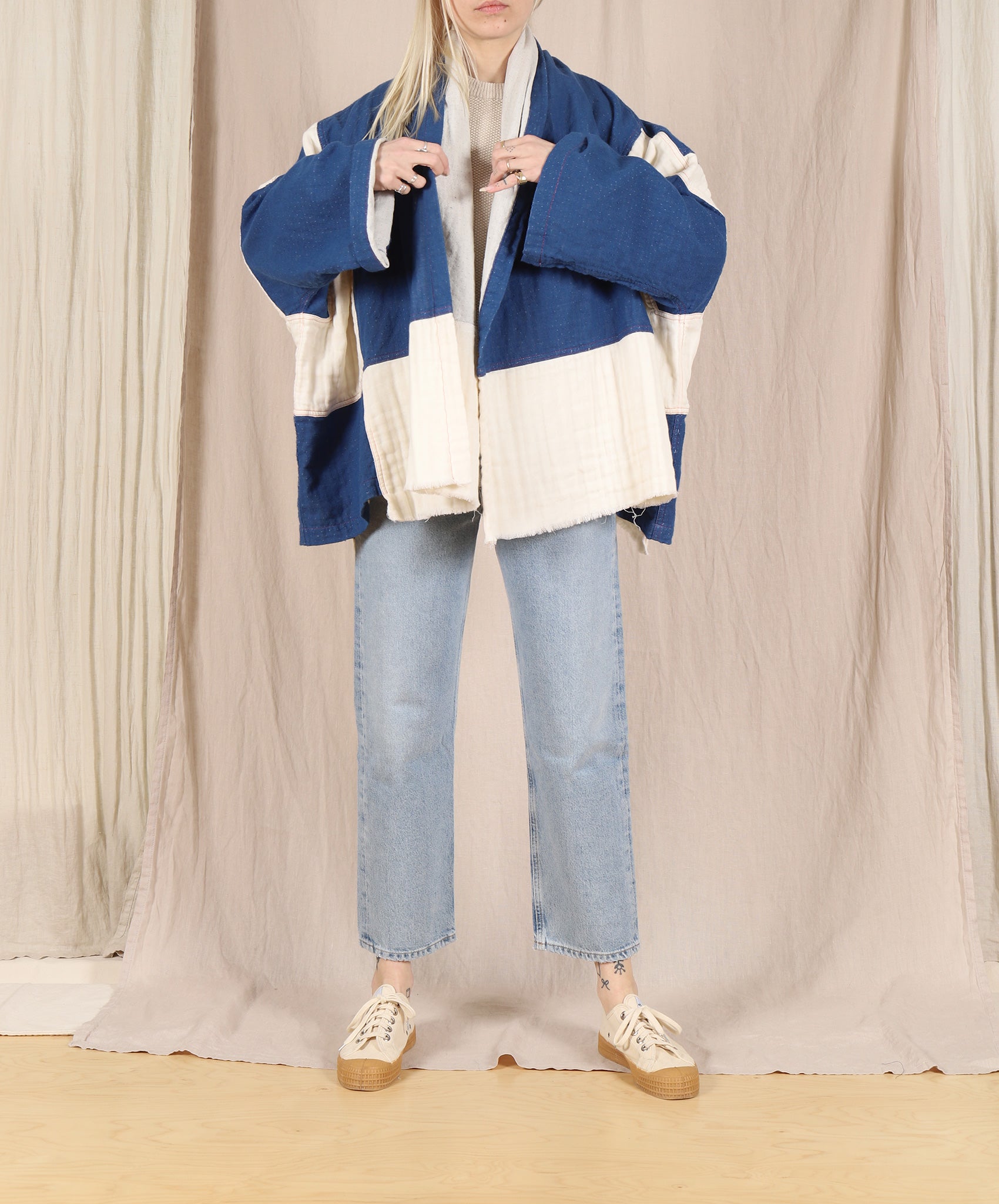Atelier Delphine-Kimono 5 Layer Gauze // Blue + Cream