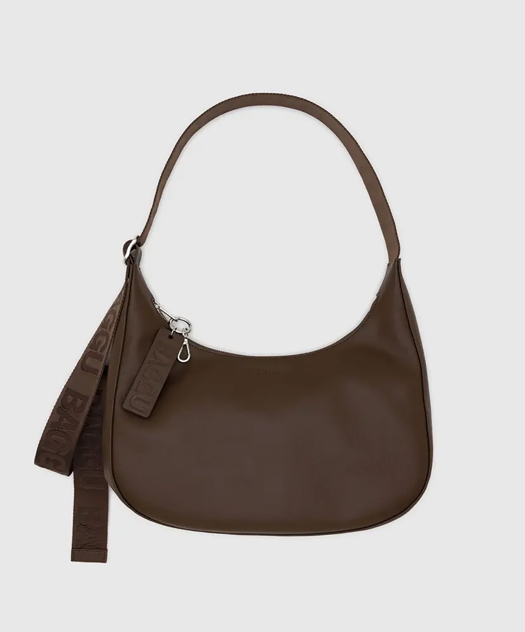 Baggu-Medium Recycled Leather Crescent Bag // Brown