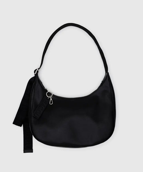 Baggu-Medium Recycled Leather Crescent Bag // Black