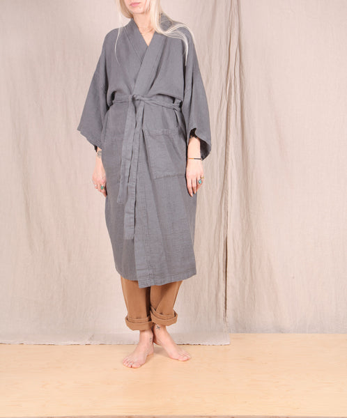 Linge Particulier-Waffle Kimono Robe // DARK GREY