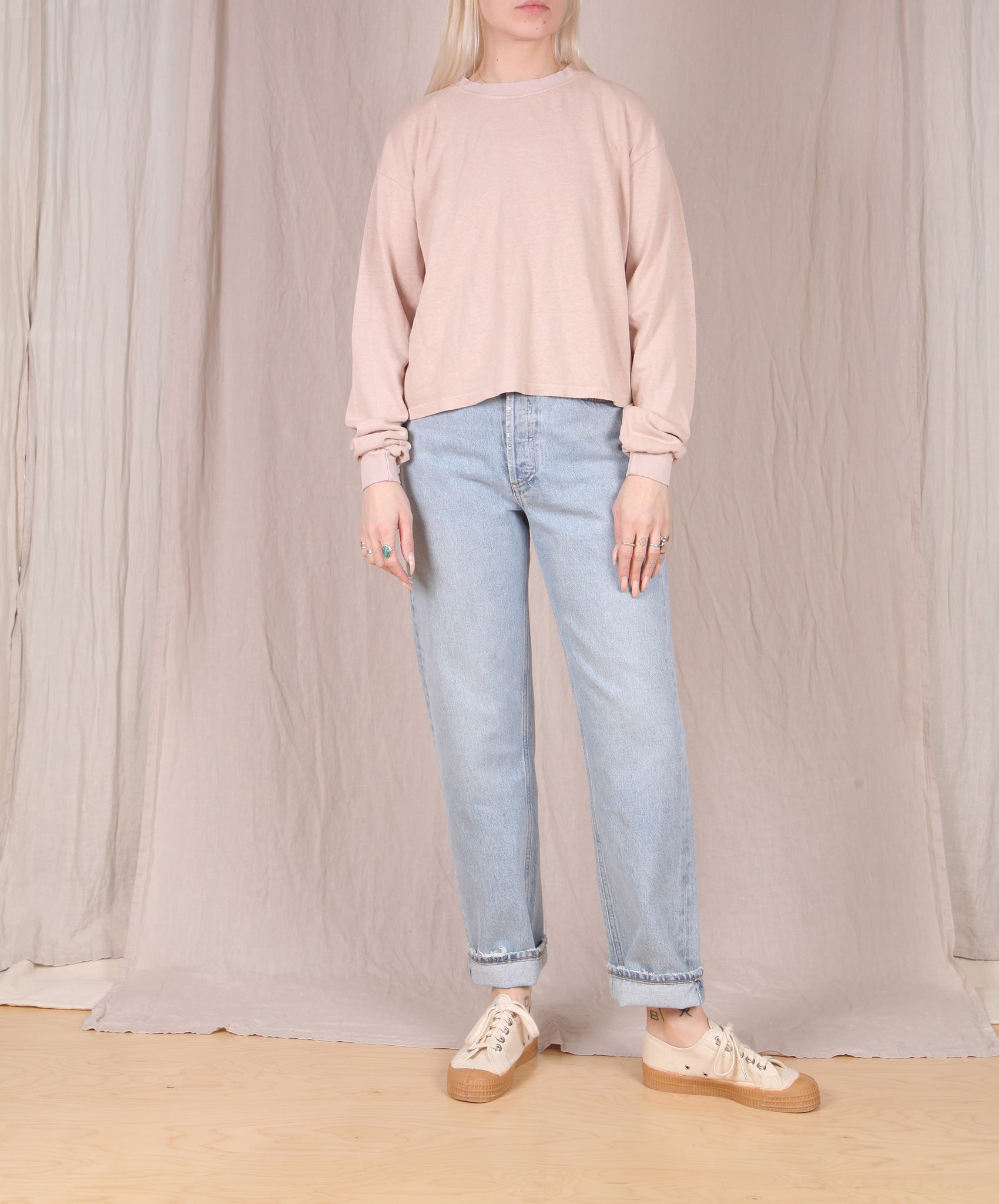 Jungmaven-Cropped Long Sleeve Tee // Dusty Pink