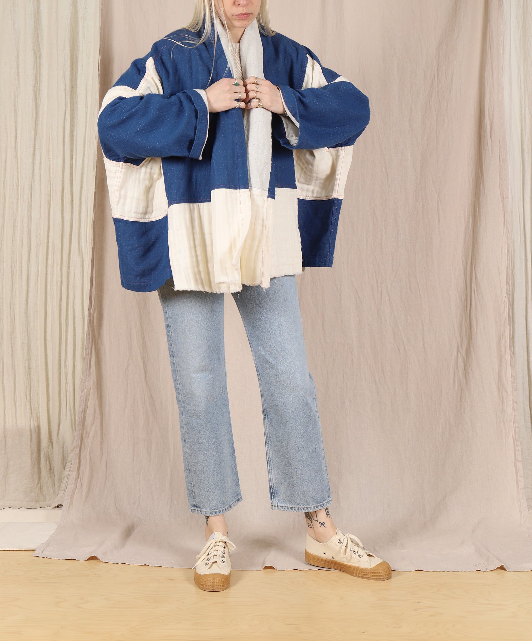 Atelier Delphine-Haori Coat 5 Layer Gauze // Blue + Cream