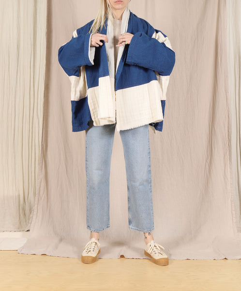 Atelier Delphine-Haori Coat 5 Layer Gauze // Blue + Cream